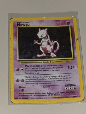 Pokémon Mewtu Holo Rare card used, Base Set 1999 German edition