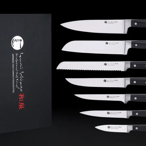 Izumi Ichiago 7-Piece Knife Set with Japanese Steel and Tecaran Handles New