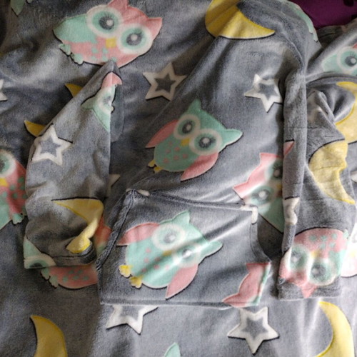 Fleece blanket with sleeves and pocket like new, owl and star design