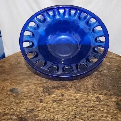 Large decorative retro cobalt blue artistic glass bowl like new