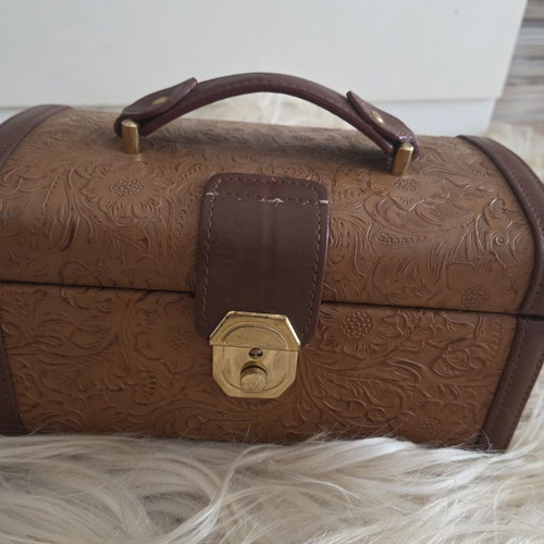 Vintage floral leather jewelry box used