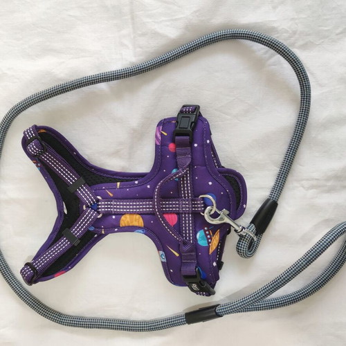 Dog harness size S with space planets design