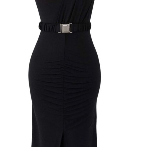 Black Evening Dress XL with Slit and Belt, Like New