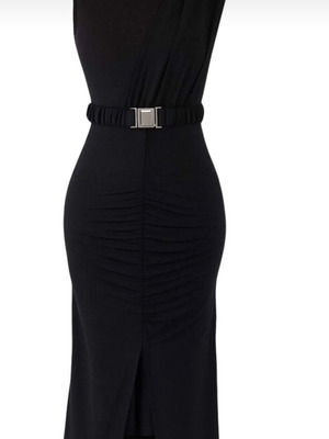 Black Evening Dress XL with Slit and Belt, Like New