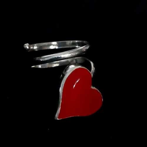 Melina ring silver 925 with red heart, handmade, new
