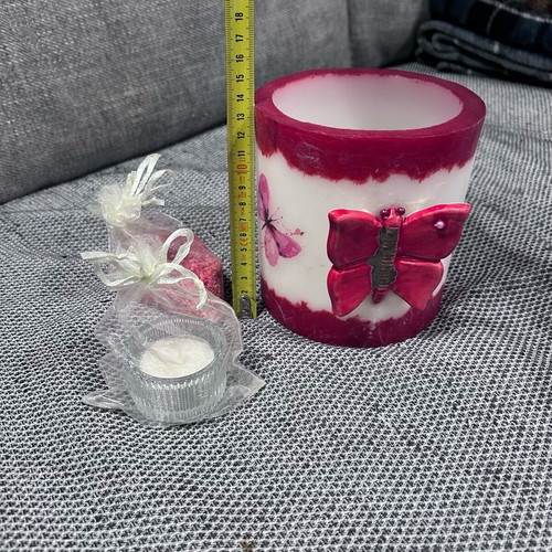 Handmade scented wax lantern like new with butterflies