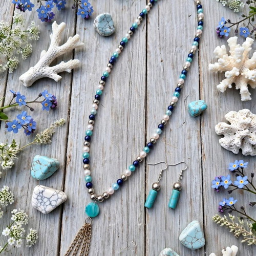 Colorful Beaded Necklace and Earrings Set, new