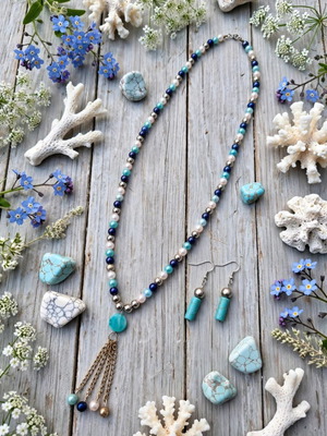 Colorful Beaded Necklace and Earrings Set, new