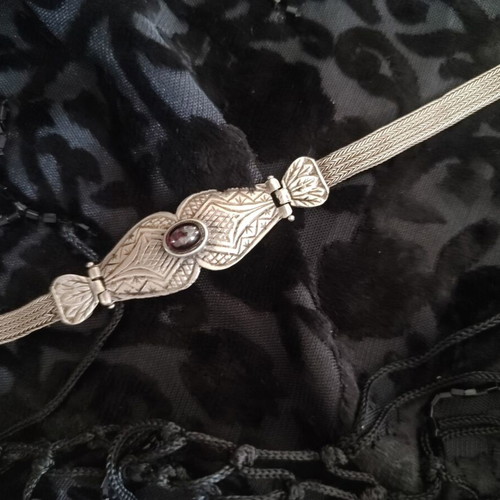 Gianniotiko Vintage Silver Bracelet 925 with Garnet, Greek Traditional Art