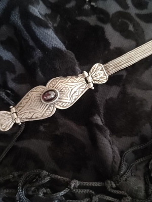 Gianniotiko Vintage Silver Bracelet 925 with Garnet, Greek Traditional Art