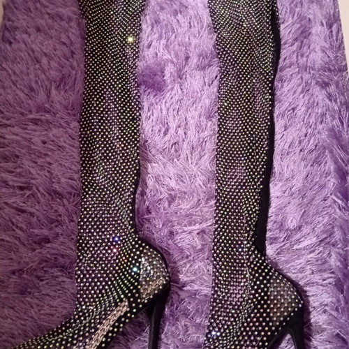 Knee-high boots new, size 39, mesh with rhinestones, 12cm heel