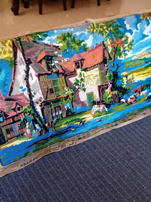 Vintage embroidered landscape textile painting like new