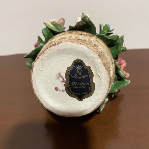Vintage Mollica Capodimonte flower basket ceramic and porcelain, new