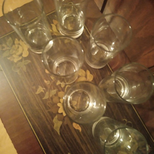 Water glasses used, set of seven tall