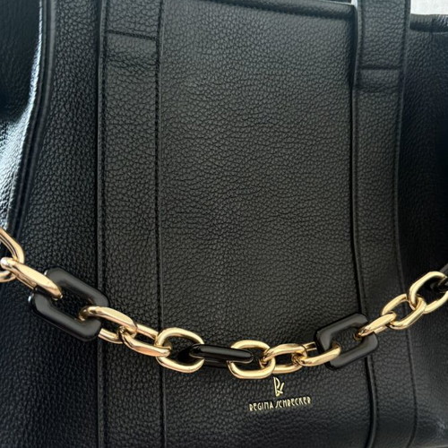 Regina Schrecker Black Handheld Bag Like New with Gold Chains