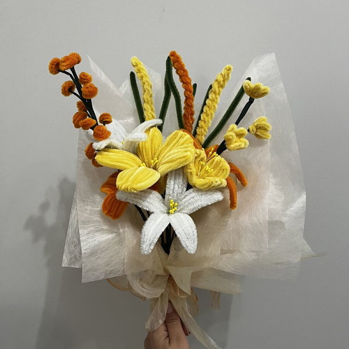 Bouquet with various pipe cleaner flowers, new