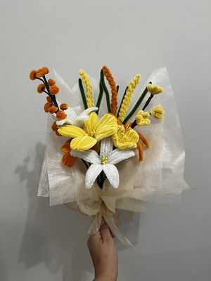 Bouquet with various pipe cleaner flowers, new
