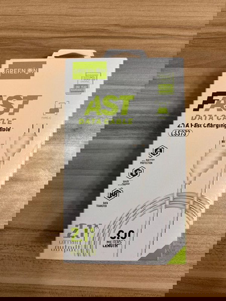Green on Γρήγορο Καλώδιο Φόρτισης USB-C – 3 Μέτρα (Καινούργιο – Αχρησιμοποίητο)