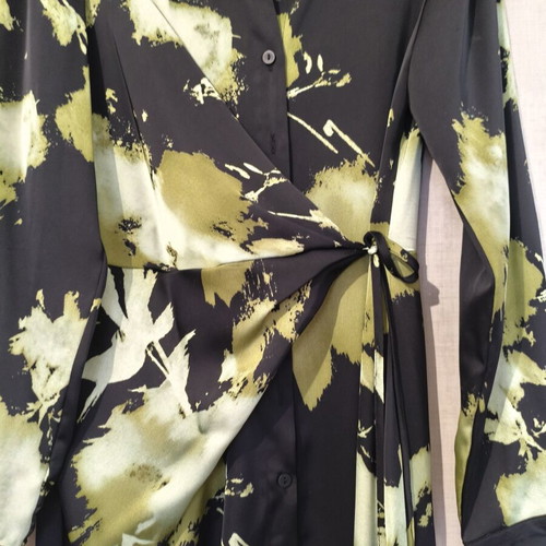Satin Wrap Maxi Dress Medium with Abstract Print like new