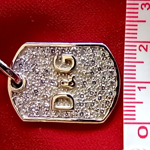 D&G Dolce & Gabbana 925 Silver Iced Dog Tag Pendant like new with gift chain
