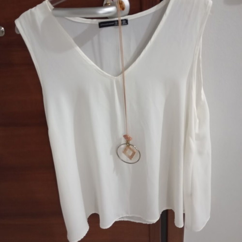 Primark A-line blouse with long necklace new, white, XXL