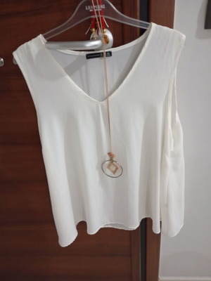 Primark A-line blouse with long necklace new, white, XXL