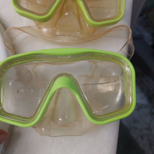 Set of 2 children's swimming masks used, lime green