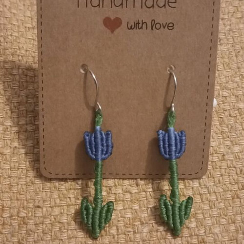 Macrame tulip earrings new, blue and green