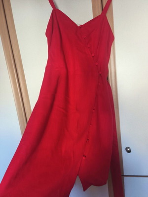 Linen mini dress Oysho like new, with belt, red, size S