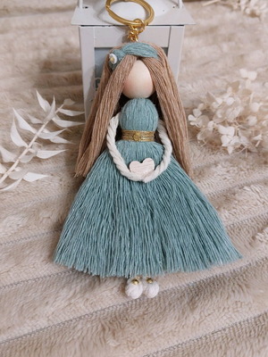 Handmade macrame doll keychain new