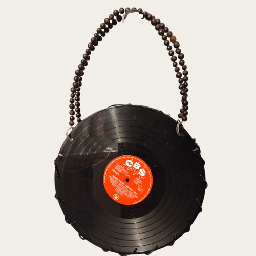 Vintage shoulder bag with vinyl record like new, black