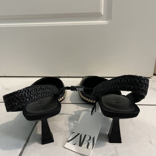 Zara straw sandals new, size 38, black and beige