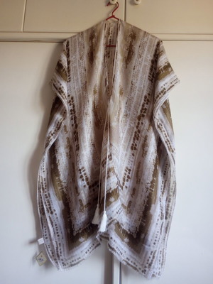 Boho καφτάνι κιμονό Linda Accessories καινούργιο, one size, άσπρο και καφέ