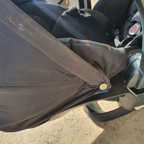 Stokke Xplory stroller used with port bebe, footmuff, bag, umbrella, mosquito net, rain cover