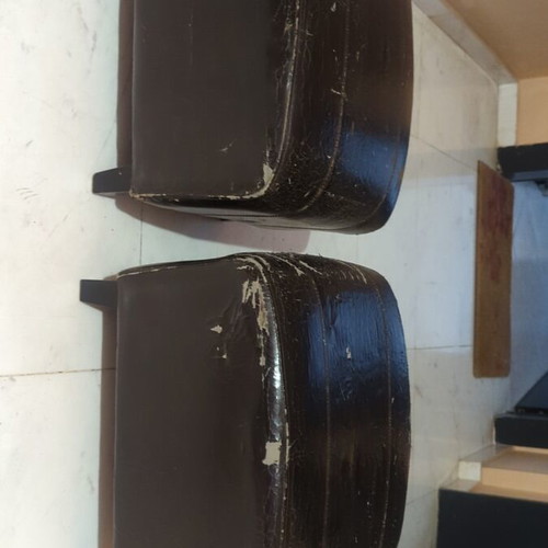 Wooden stools used, wenge wood, leather worn, set of 2
