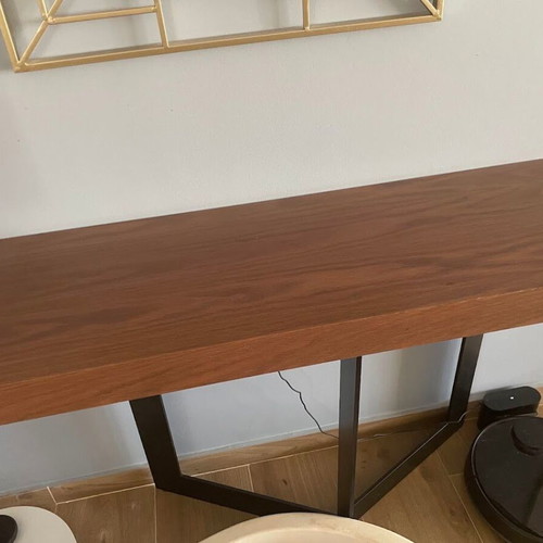 Wooden console table with black metal legs