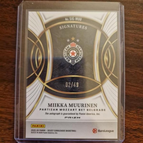 Panini Euroleague Select Partizan Miikka Muurinen Autographed Card New