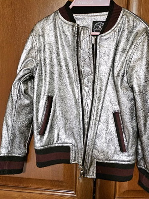 Girls' jacket Axel like new, silver faux leather, size 104 cm
