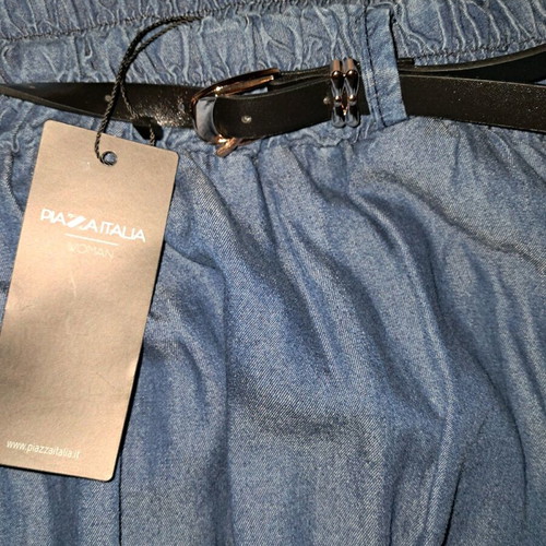 Denim skirt new, maxi with black belt and pockets, blue