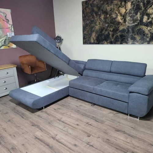 Gray fabric corner sofa with sleep function and storage new