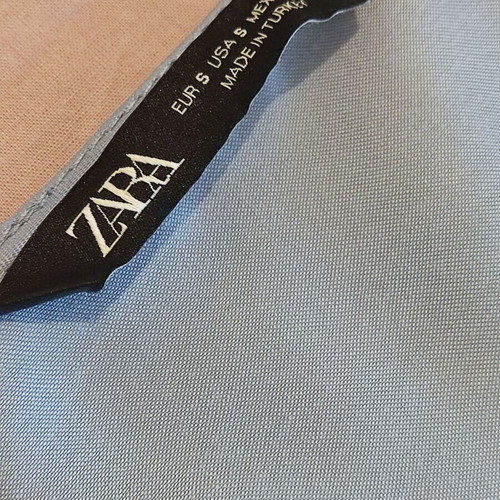 Zara satin blouse blue with puff sleeves, like new