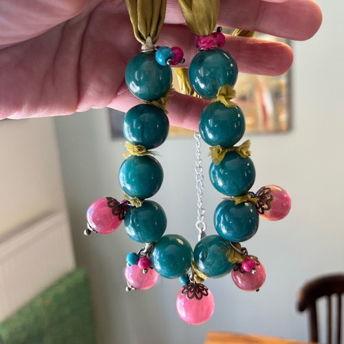 Handmade modern necklace new with ceramic green stones