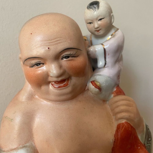 Buddha statue with children used, porcelain 35cm