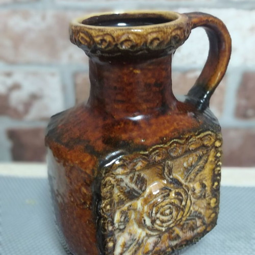 Vintage ceramic vase with handle used, West German Pottery