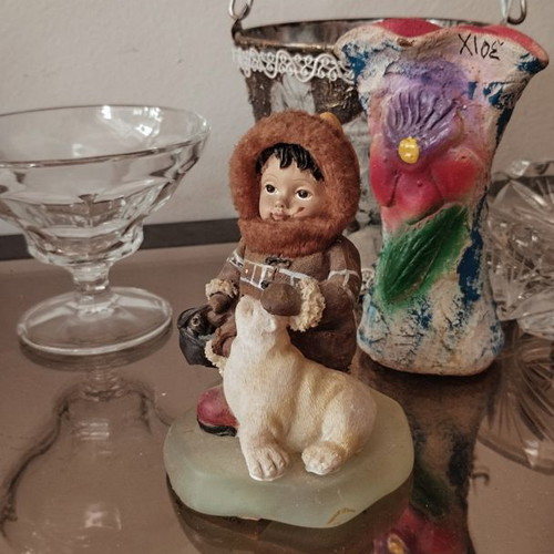 Shine Resin Figurine child with polar bear like new vintage