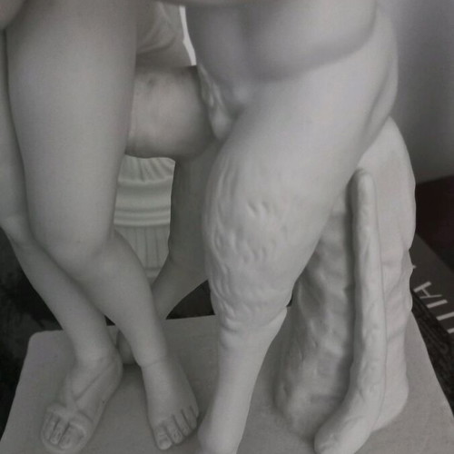 Bisque porcelain statue with satyr theme like new, height 35cm