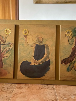 Polyptych canvas painting used 80x160 with frame