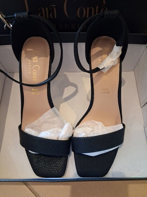 Lara Conte Madrid leather sandals new, black, heel height 8 cm, size 37