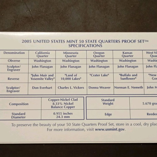 Proof Set USA 50 State Quarters excellent, United States Mint