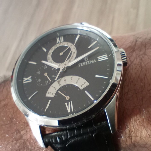 Festina Retrogade men's watch new, black and silver